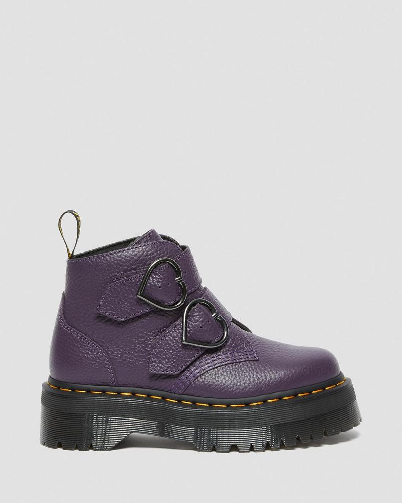 Dr Martens Devon Heart Læder Platform Støvler Dame Lilla | DK 236AHK